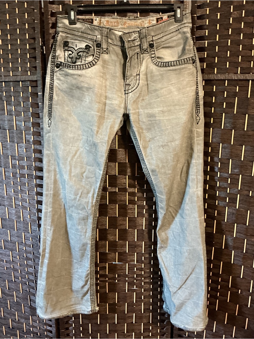 Rock Revival Men’s Washed Gray Bootcut Jeans with Embroidered Back Pockets - Picture 2 of 2